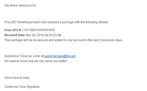 Email confirmation from LBC Shipping Cart | Blushing Geek