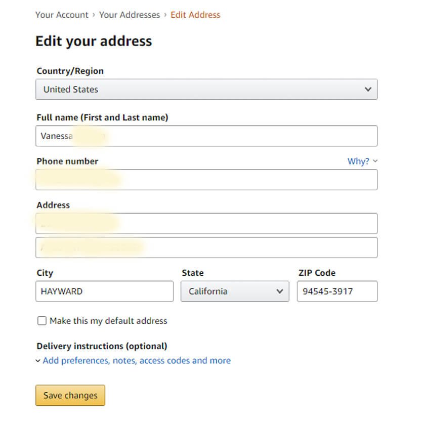 Shipping Adress details on Amazon account | Blushing Geek